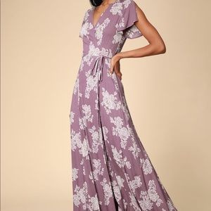 Lulus NWT Dusty Lavender Floral Print Wrap Maxi Dress